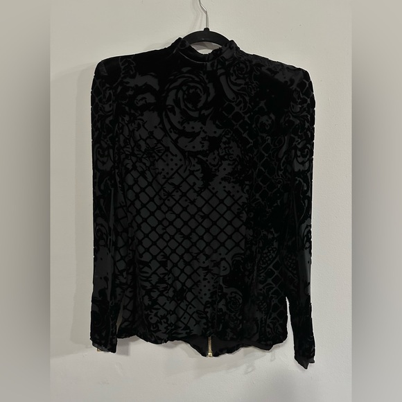 Balmain Tops - Balmain H&M - Silk Blend Velvet Blouse Top Black Zip High Neck - US 8